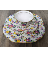 Rosina Multicolor Flowers Chintz Bone China Trio- Tea Cup, Saucer &amp; Sala... - $36.10