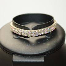 Silver Tone 2 Row Stretch AB Aurora Rhinestone Crystal Flex Bracelet Ladies - £8.06 GBP