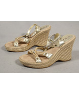 MIA VANESSA PLATFORM WEDGE BRAIDED ROPE HIGH HEELS METALLIC LIGHT GOLD 9 - $8.77 CAD