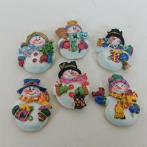 Snowmen Christmas Magnets Lot of 6 Winter Scarves Hats Broom Bird Tree Gift 2005 - $14.52