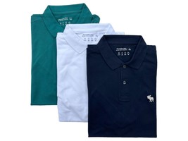 Abercrombie Fitch Men L White/Blue/Green Moose Icon Stretch Polo Shirt -3 Pack - £50.80 GBP