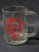 RARE Vintage PEPSI COLA 4.5&quot; Glass Mug With Handle HAPPY HOLIDAYS 10 Ounces - $11.86