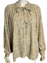 NWT The Limited Tan and White Chain Print Long Sleeve High Neck Keyhole Top XL - £30.44 GBP