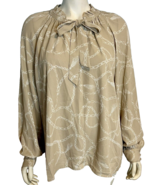 NWT The Limited Tan and White Chain Print Long Sleeve High Neck Keyhole ... - £30.44 GBP