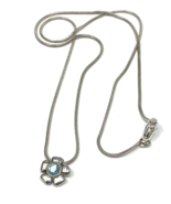 Sterling Silver Small Flower Pendant Necklace with Aquamarine Stone - £20.85 GBP