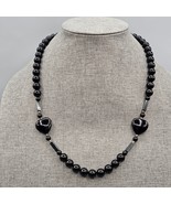 Vintage Hematite Heart Necklace Black Glass Bead Offset Stations Goth Pu... - €21,70 EUR