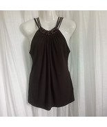 MICHAEL Michael Kors Brown Beaded Tunic Top Built In Bra Sleeveless Tank Lg - €25,27 EUR