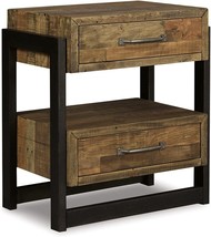 Butcher-Block Brown And Black Industrial Farmhouse 2 Drawer Nightstand From - £303.02 GBP