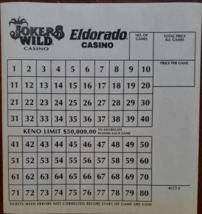 6 Sheets JOKERS WILD/EL DORADO Casino Original Keno Playing Game Sheet L... - $5.95