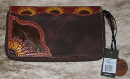 Myra Bag #5816 Tooled Leather, Hairon 7.5&quot;x4.5&quot; Wallet~Card Slots~Inside Zip~ - £37.83 GBP