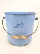 Vintage Lt Blue Enamel Diaper Pail Bucket w/Ducks 9&quot; Wood Handle Shabby ... - £50.86 GBP