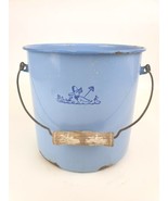 Vintage Lt Blue Enamel Diaper Pail Bucket w/Ducks 9&quot; Wood Handle Shabby ... - $1,213.77 MXN
