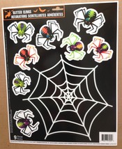 Glitter Window Cling Decal-ARACHNOPHOBIA Scary Spider &amp; WEB-Halloween Decoration - £3.99 GBP
