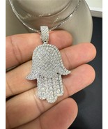 2.00CTW Round Natural Diamond Hamsa Hand Pendant Solid 14K White Gold - $9,732.30 CAD