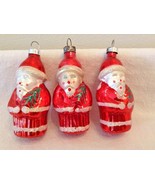 Santa Claus pine tree blown glass ornament glitter Xmas decor ~ Set of 3 - £6.12 GBP