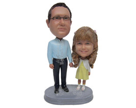 Custom Bobblehead Father And Daughter Posing For A Picture - Parents &amp; Kids Dad  - £117.79 GBP