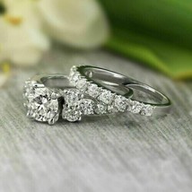 2CT Round Moissanite Engagement Wedding Ring Set 14K White Gold Plated Gift - £79.12 GBP
