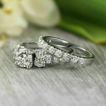 2CT Round Moissanite Engagement Wedding Ring Set 14K White Gold Plated Gift - £75.50 GBP