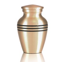 Small/Keepsake 4 Cubic Inches Ringed Gold Brass Funeral Cremation Urn for Ashes - £47.95 GBP