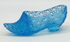 Capri Blue Glass Shoe Ladder Heel EAPG Button Pattern Antique Slipper 1950s - $18.69