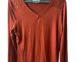 Cotton Candy Womens Size S Top Rust Slinky  V Neck Long Sleeved Studded - $11.74