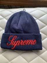 Supreme x New Era FW24 Script Beanie Dark Blue Navy Blue - $78.21