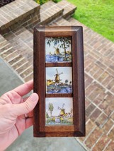 3 Framed Dutch Small Tile Plaque Windmills Amsterdam Vintage Wall Hangin... - $32.44 CAD