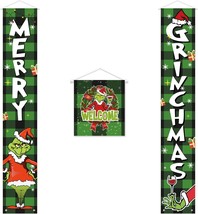 Christmas Banner Porch Decorations 3 PCS Griinchs Christmas Door Banner Decorati - £18.14 GBP