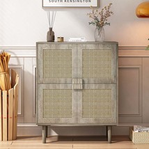 Grey Rattan 4-Door Storage Cabinet Sideboard for Entryway Living Room - $3,821.00 MXN