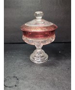 Indiana Glass Kings Crown Thumbprint Red Pink Flash Covered Compote 7 5&quot;... - $338.70 MXN