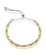 Tri-color Sterling Silver Round Diamond-Cut Moon Beads Adjustable Bolo B... - £53.14 GBP