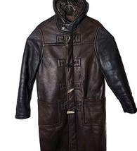 Nautica Men size 36 100% Leather Brown Fleece Lining Hooded Outdoor Jacket - $148.50