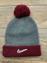Nike ~ Texas Tech Knit Hat With Pom Pom&#39;s Winter 100% Acrylic 9&quot; Grey/Burgundy  - £14.94 GBP