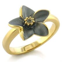 LO520 - Gold White Metal Ring with Top Grade Crystal  in Black Diamond - $19.52 CAD