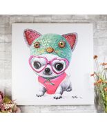 Colorful Chihuahua Puppy Dog With Pink Heart Glasses Canvas Wooden Pictu... - €30,87 EUR