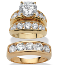 Round Cz Engagement Gp 3 Ring Set His Hers 14K Gold Sterling Silver 6 7 8 9 10 - £317.95 GBP