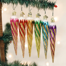 Old World Christmas Set Of 6 Shimmering Icicle Glass Christmas Ornaments 34005 - £47.00 GBP