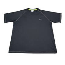 Under Armour Shirt Men L Black Heatgear Green Loose Fit Short Sleeve Ath... - $18.69