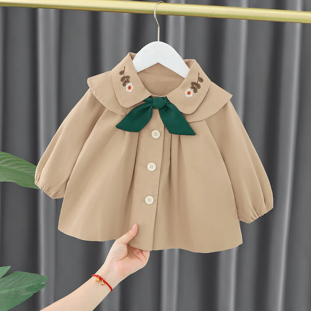   Girls Trench Coat Lapel Collar Cute Bow  Children&#39;s Jacket Kids Windbreaker Ca - £111.56 GBP