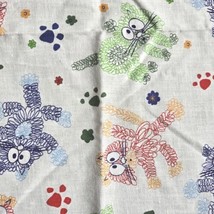 Fabric Remnant Cats Kittens Doodles Drawings Kids Fun Cotton Sewing Crafting - £7.82 GBP