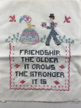 Vintage Cross Stitch Finished Canvas Friendship Older It Grows Stronger It Is - £15.57 GBP