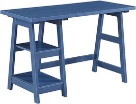 Trestle Desk With Shelves, Cobalt Blue, Convenience Concepts Designs2Go. - $180.96