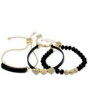 Guess Gold-Tone 3-Pc. Set Crystal, Heart &amp; Bead Faux Leather Slider Bracelets - £19.98 GBP