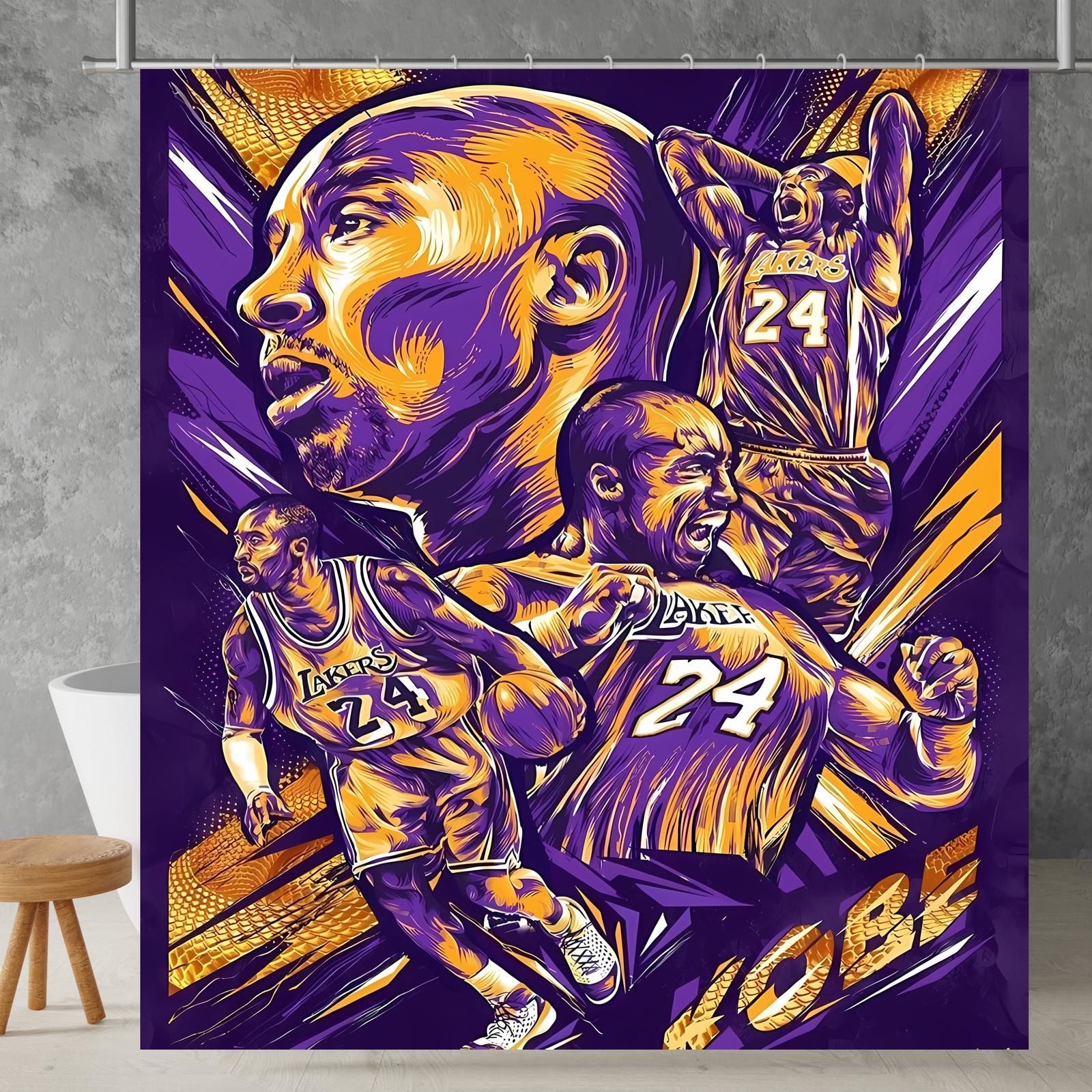 New!!! Los Angeles Lakers Custom Waterproof Polyester Shower Curtain 4 Size Item image 15