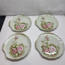 VTG Lefton Green Heritage Rose Collection Snack plates Set of 4 #3071 No Cups - £18.49 GBP