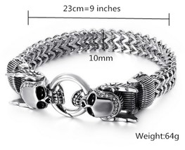 Tainless steel 23cm chunky mesh chain bracelet for men punk skull charm bracelet gothic thumb200