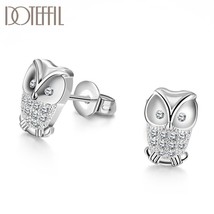 DOTEFFIL 925 Silver Owl AAA Zircon Earring For Woman Fashion Party Wedding Engag - £15.31 GBP