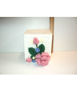 Handmade Tissue Box Holder White Needlepoint Mauve Roses, Blue, Yellow V... - £22.40 GBP