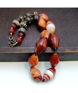 OLd Himalaya Tibetisch Rot Achat Karneol Perlen Unikat Muster Halskette - €76,04 EUR