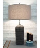 Contemporary Grey Textured Faux Stone Finish Pillar Table Lamp Fabric Sh... - €110,96 EUR